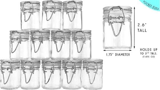 1.6-ounce Herb Storage Mini Stash Jars w/Clamp Style Rubber Gasket Seal (12-Pack