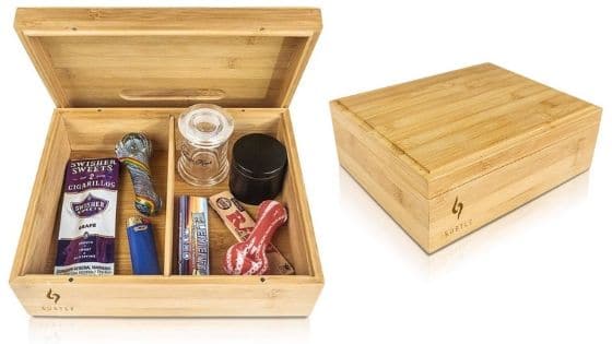  Rolling Tray Stash Box - Large Bamboo Box w/Ample Storage Space  to Organize Herb Accessories - Comes with Convertible Rolling Tray Lid -  Gifts for Men (10 x 8 x 3.5) 